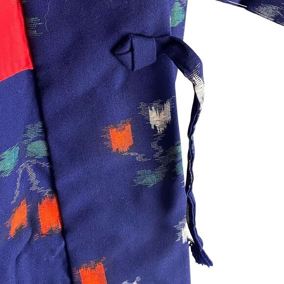 Vtg AI Kimono Jacket Womens Medium Navy Blue Red Floral Print Yukata Robe Japan - Picture 5 of 9